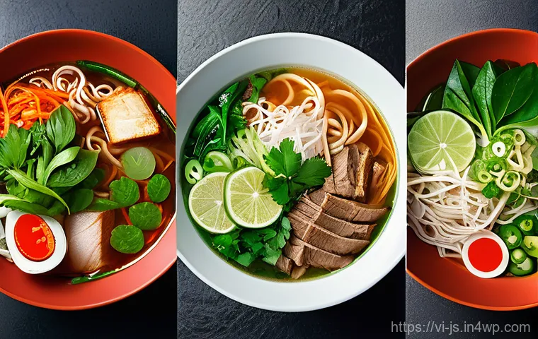 대체육으로 만든 아시아식 쌀국수 레시피 - Here are three detailed image generation prompts in English, designed to capture the essence of vege...