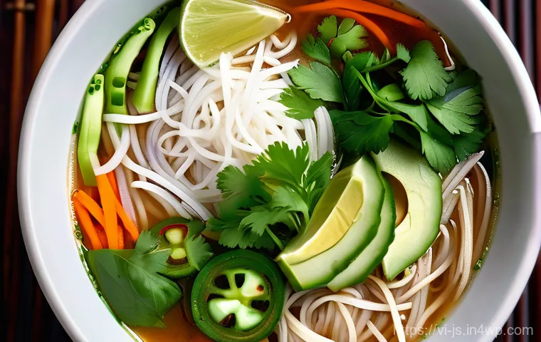 대체육으로 만든 아시아식 쌀국수 레시피 - Here are three detailed image generation prompts in English, designed to capture the essence of vege...