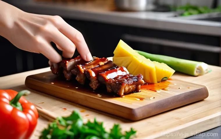 대체육으로 만든 스위트 앤 사워 요리법 - A vibrant, mouth-watering close-up of "Sườn chay xào chua ngọt" (Sweet and Sour Vegetarian Ribs) bea...